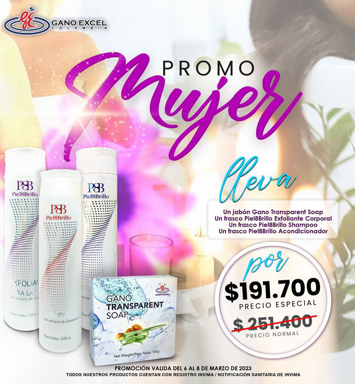 Feliz día de la mujer, exfoliante, shampoo, acondiciondor